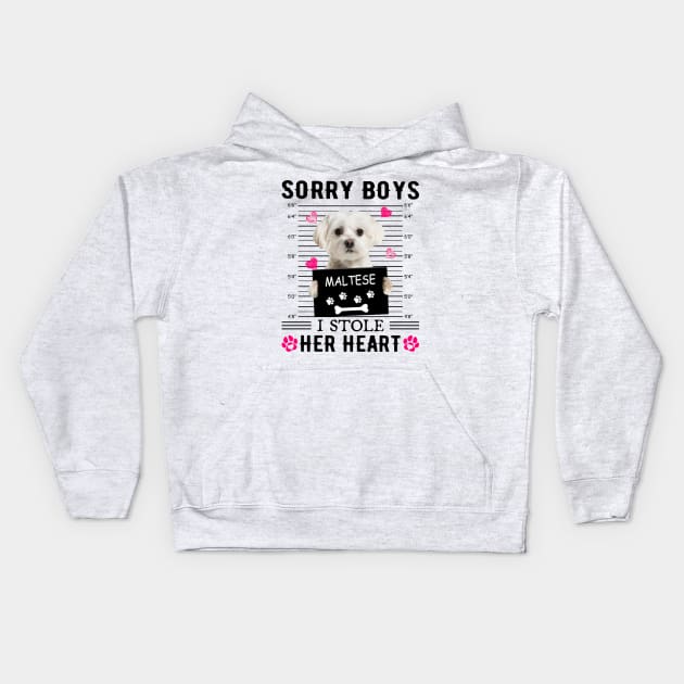 White Maltese Sorry Boys I Stole Her Heart Valentine's Day Kids Hoodie by PlumleelaurineArt